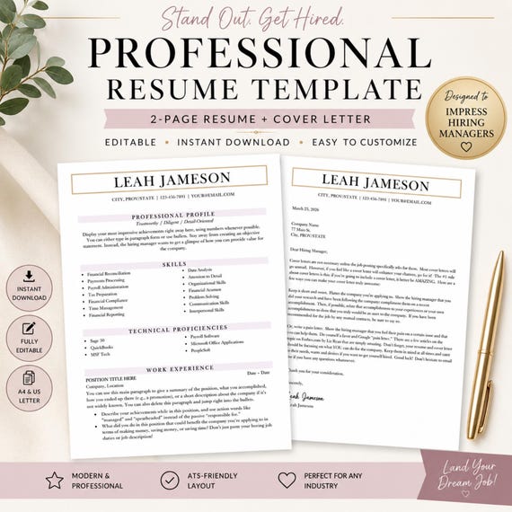 Resume Template for Word, Basic Resume, ATS Resume Template, Minimalist Resume, Simple Resume