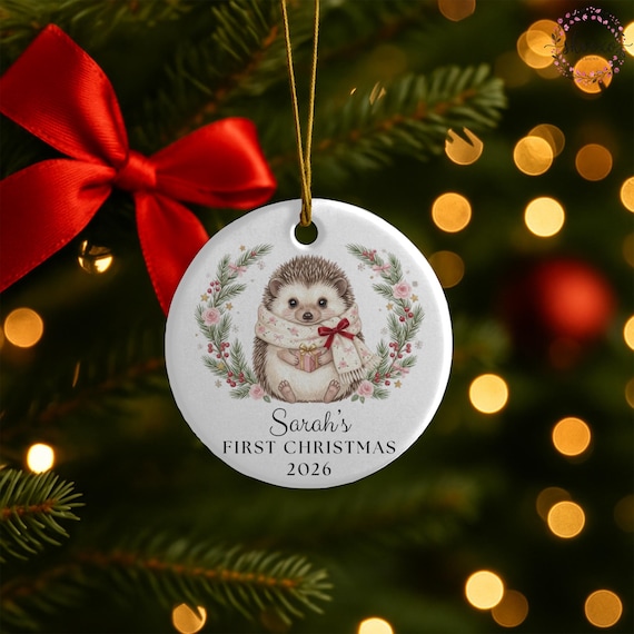 Baby's First Christmas Ornament, Personalized Baby's Christmas Keepsake, New Baby Gift, Baby Hedgehog Ornament, Custom Baby Ornament