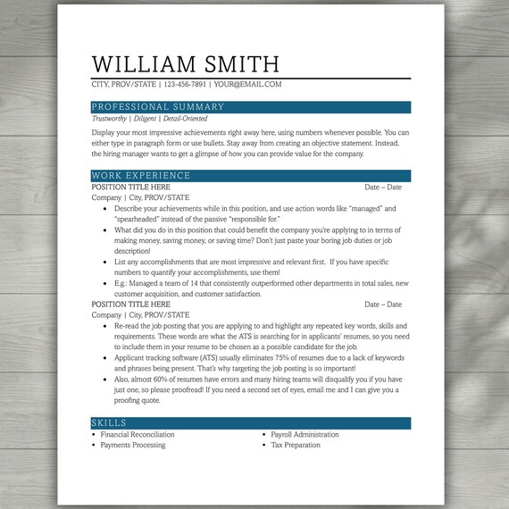 ATS Friendly Resume Template for Word, ATS Resume, ATS Cv Resume Template, Minimalist Resume, Simple Resume, Basic Resume