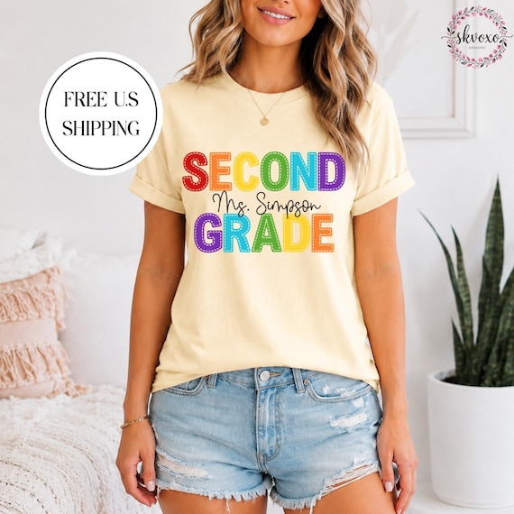 Customized Teacher Shirt, Personalized Name Teacher Shirt, Back to School Shirt, Cute Second Grade Shirt, Crayon Teacher Shirt, Teacher Gift