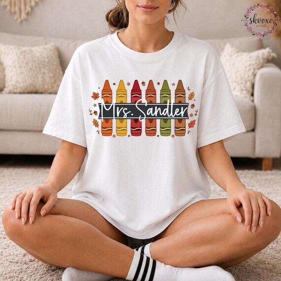 Customized Teacher Shirt, Back to School Shirt, Cute Kindergarten Shirt, Personalized Name Teacher Shirt, Crayon Teacher Shirt, Teacher Gift