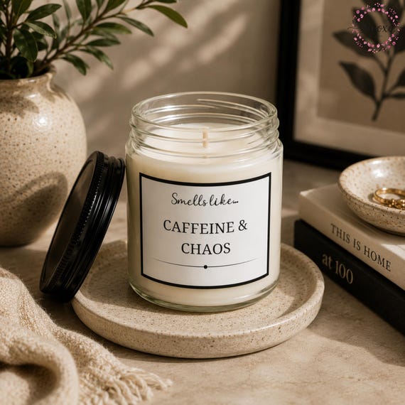 Smells Like Caffeine & Chaos Scented Soy Candle | Funny Candle Gifts | Teacher Candle Gift