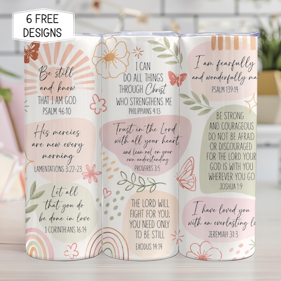 Bible Verse Affirmations 20oz Tumbler Wrap PNG, Christian Scripture Sublimation Design, Pastel Faith Skinny Tumbler Download