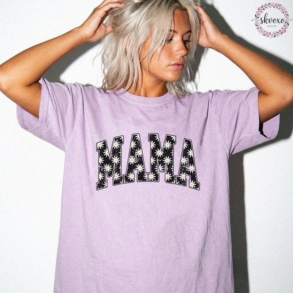 MAMA Floral Print T-Shirt | Daisy Pattern Lettering