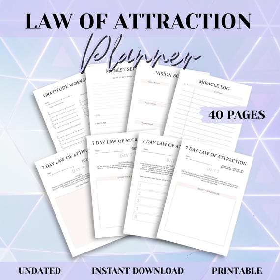 Law of Attraction Planner | Manifestation Journal | 369 Method Workbook | Vision Board, Gratitude & Routine Tracker | Canva Template + PDF