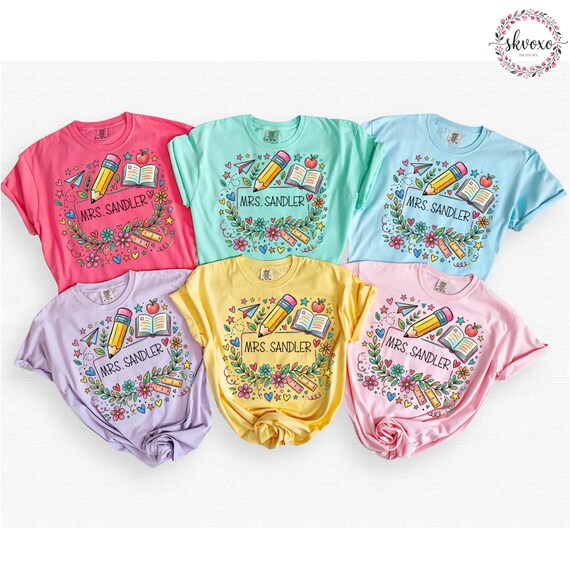 Customized Teacher Shirt, Back to School Shirt, Cute Kindergarten Shirt, Personalized Name Teacher Shirt, Pencil Teacher Shirt, Teacher Gift