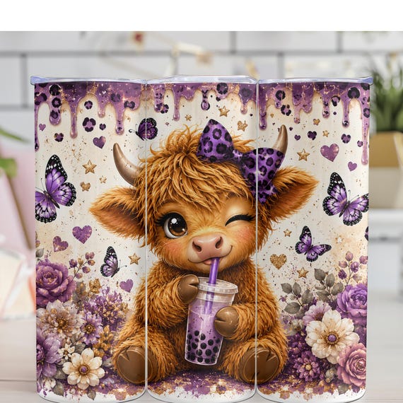 Highlands Cow Tumbler 20 oz Skinny Tumbler Sublimation Design, Cute Cow Summer PNG Instant Download  Tumbler Wrap