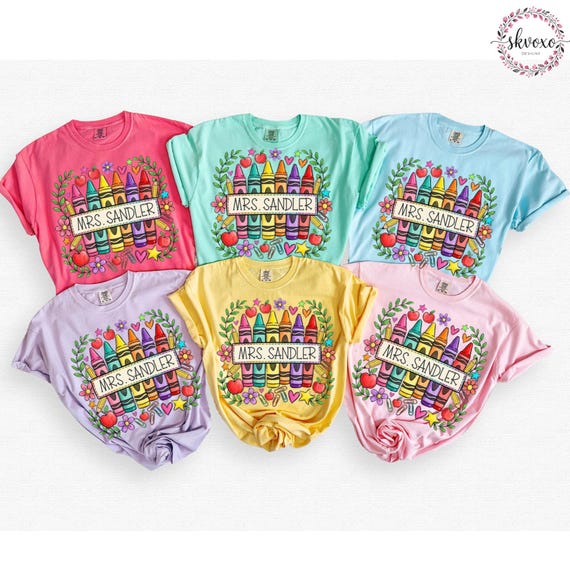Customized Teacher Shirt, Back to School Shirt, Cute Kindergarten Shirt, Personalized Name Teacher Shirt, Crayon Teacher Shirt, Teacher Gift