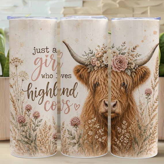 Highlands Cow Tumbler 20 oz Skinny Tumbler Sublimation Design, Cute Cow PNG Instant Download Tumbler Wrap