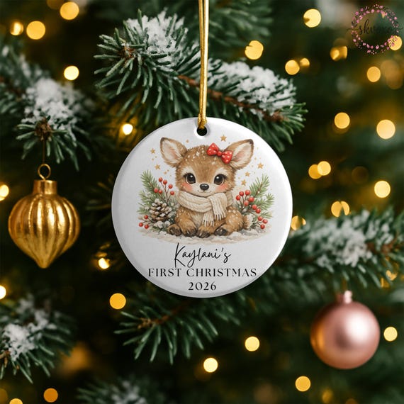Baby's First Christmas Ornament, Personalized Baby's Christmas Keepsake, New Baby Gift, Baby Deer Ornament, Custom Baby Ornament