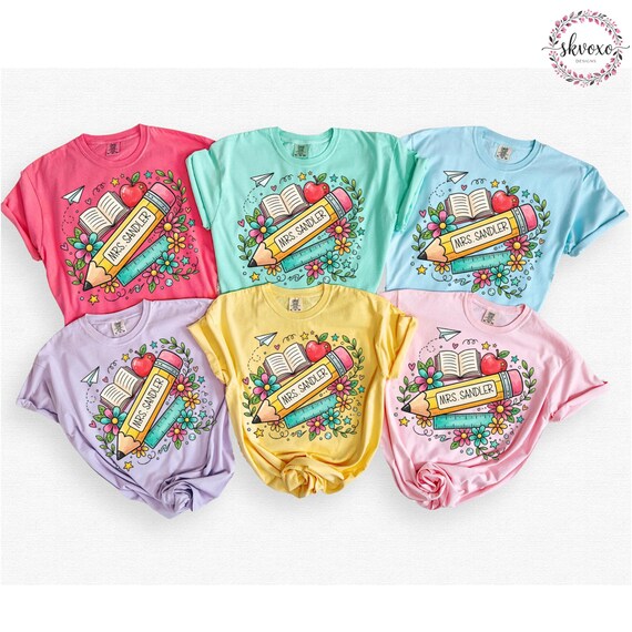 Customized Teacher Shirt, Back to School Shirt, Cute Kindergarten Shirt, Personalized Name Teacher Shirt, Pencil Teacher Shirt, Teacher Gift
