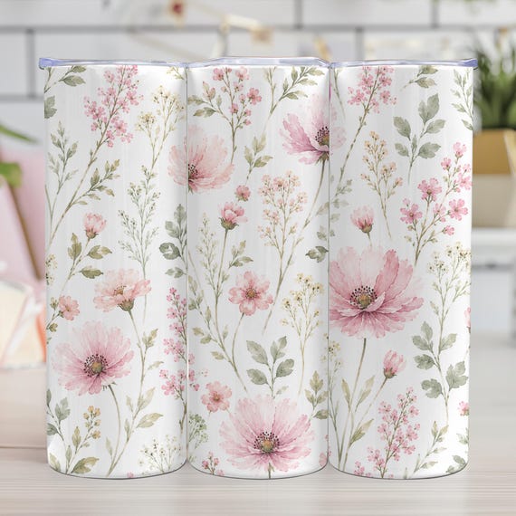 Pink Wildflower 20oz Tumbler Wrap PNG, Spring Floral Sublimation Design, Watercolor Flower Tumbler Digital Download