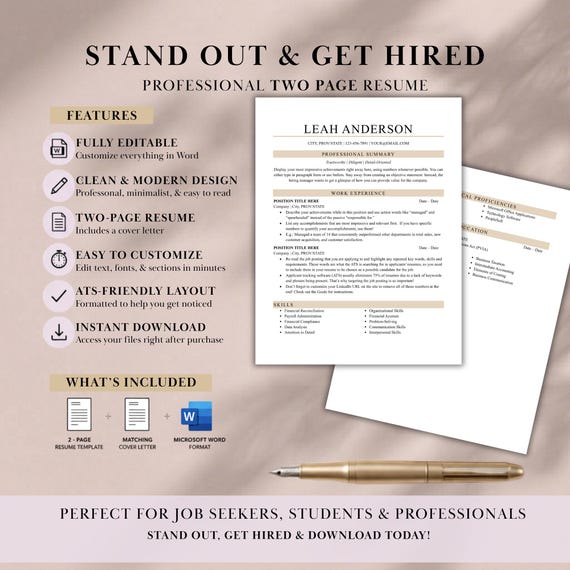 ATS Friendly Resume Template for Word, ATS Resume, ATS Cv Resume Template, Minimalist Resume, Simple Resume, Basic Resume