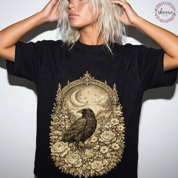 Raven Apothecary Shirt, Gothic Cottagecore Tee, Dark Academia Bird Graphic, Vintage Witchy Nature T-Shirt