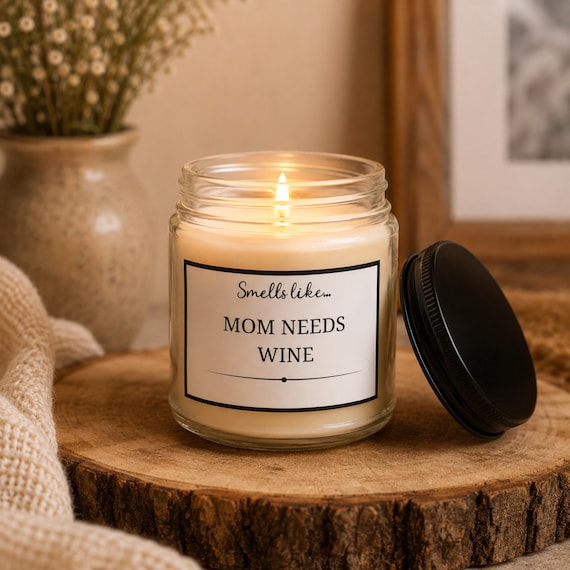 Copy of Smells Like Mom Needs Wine Soy Candle | 4oz & 9oz with Black Lid | Funny Candle Gifts
