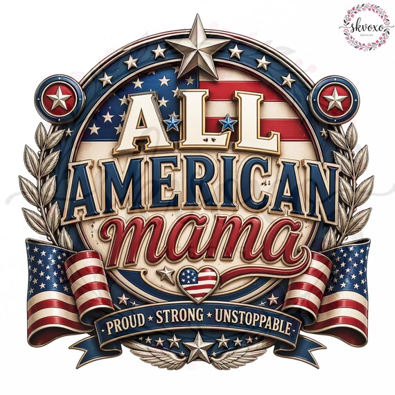 All American Mama Tee PNG, Patriotic USA Mom Design (Digital Download), 4th of July PNG