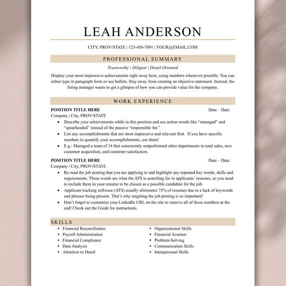 ATS Friendly Resume Template for Word, ATS Resume, ATS Cv Resume Template, Minimalist Resume, Simple Resume, Basic Resume