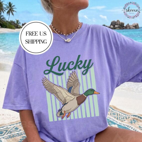 Comfort Colors® Striped Preppy Lucky Duck Summer T-Shirt