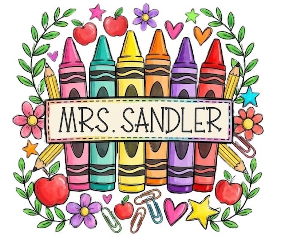 Personalized Teacher PNG, Crayon Design PNG, Custom Name Teacher Shirt PNG, First Day of School, Back to School Sublimation