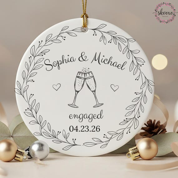 Personalized Engagement Ornament 2026, Custom First Christmas Engaged Ornament, Engagement Gift Basket, Engagement Gift
