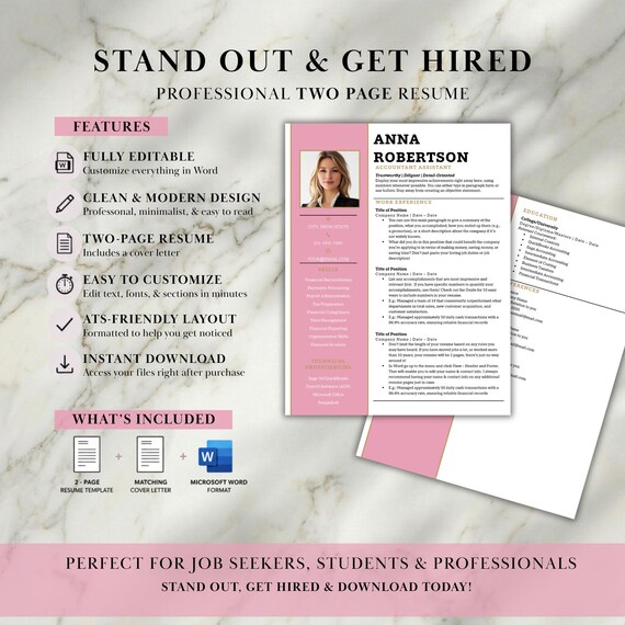 ATS Friendly Resume Template for Word, ATS Resume, ATS Cv Resume Template, Minimalist Resume, Simple Resume, Basic Resume