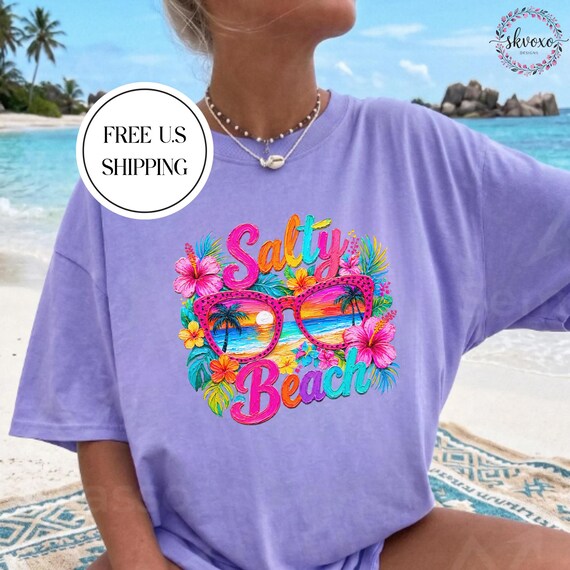 Comfort Colors® Floral Salty Beach T-Shirt | Salty Beach sunglasses floral design T-shirt