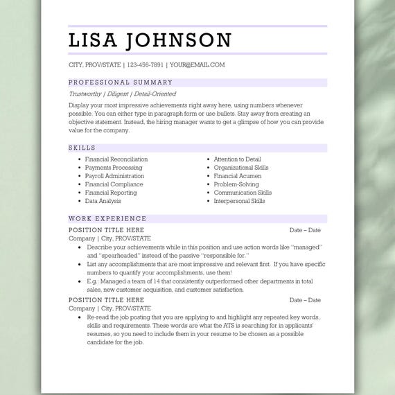 Easy ATS Friendly Resume Template for Word, ATS Resume, ATS Cv Resume Template, Minimalist Resume, Simple Resume, Basic Resume