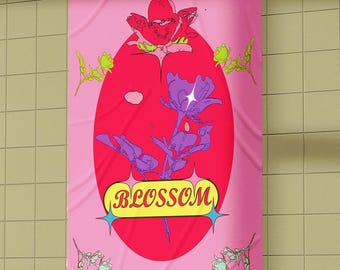 Lámina decorativa abstracta en rosa y naranja para pared: estilo vintage floral arcano.
