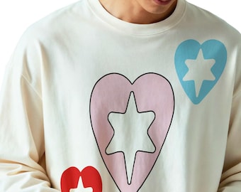 Pink Hearts Celestial SVG Bundle with Soft Red & Blue Stars - Digital Download