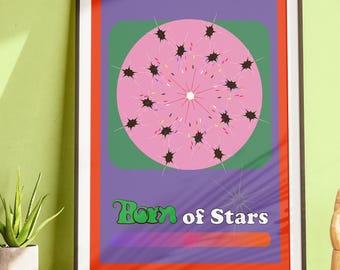 Lámina decorativa de estrellas psicodélicas: Póster espacial retrofuturista (descarga digital)