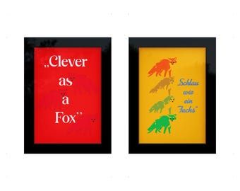 Clever as a Fox Print | Red Fox Wall Art | Funny Quote Digital Download Gift