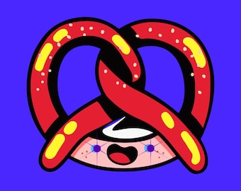 Vintage Pretzel Hug Emoji Twitch Overlay Animation - Retro Food Ad for Streamers & Oktoberfest