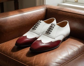 Leather Oxford Dress Shoes for Men – Handmade Wingtip Shoes – Classic Formal Lace Up Footwear