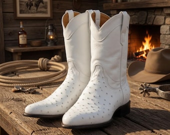 Stivali western da uomo in stile struzzo – Stivali da cowboy in pelle fatti a mano – Calzature con motivi esotici