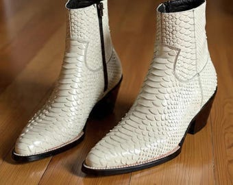 Women’s Handmade Leather Ankle Boots – Snakeskin Pattern Boots – Pointed Toe Stylish Booties
