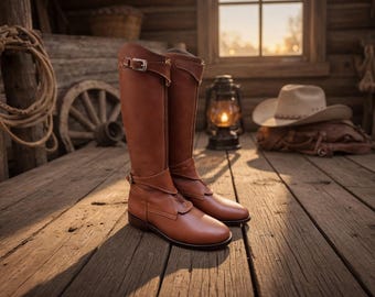Handmade Leather Equestrian Boots – Tall Riding Style Buckle Detail