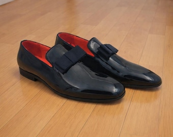 Mocassins Opera faits main pour homme - Chaussures de smoking en cuir verni - Chaussures classiques sans lacets