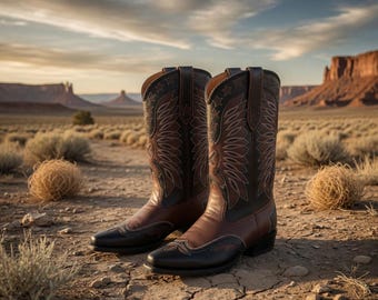 手作りのウエスタンカウボーイブーツ（男性用） – 刺繍入りレザーブーツ – クラシックな牧場＆ロデオスタイルのフットウェア