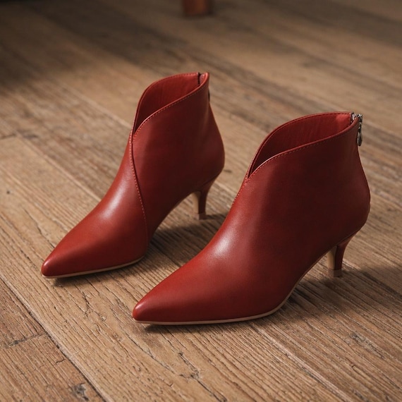 Handmade Leather Ankle Boots for Women – Pointed Toe Heels – Elegant Office & Party Booties