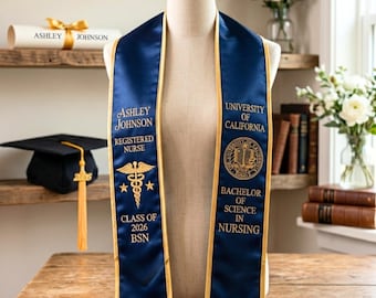 Estola de graduación de enfermería de primera generación bordada a medida, banda de graduación personalizada, estola de regalo para graduados universitarios.
