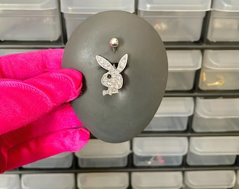 Piercing para ombligo de conejito plateado Playboy, calibre 14G, accesorios de verano para piercings de ombligo para mujer, 10 mm, joyería corporal de vacaciones, femenino y delicado, primaveral.