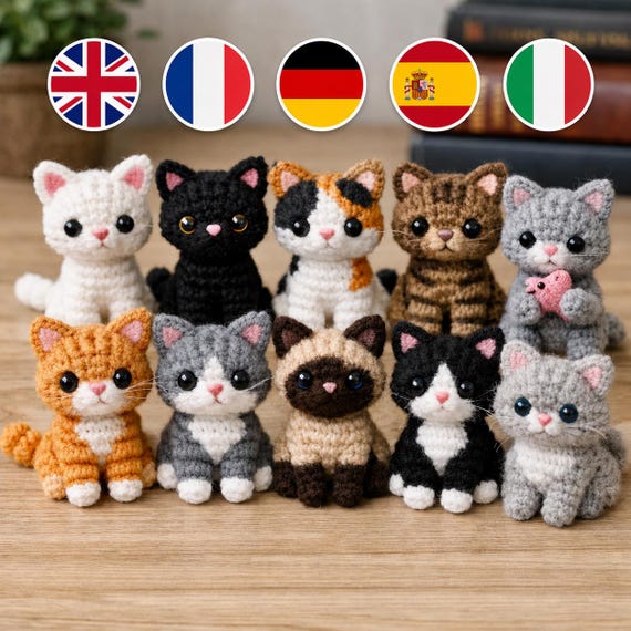Crochet Cat Pattern Bundle, Amigurumi Kitten Set, Mini Plush Toys PDF