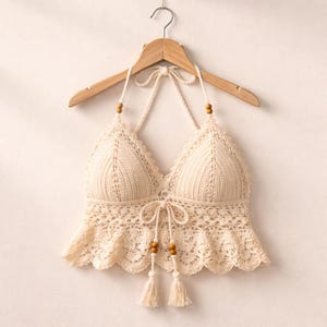 Haut brassière au crochet fait main, vêtements de plage dos nu en dentelle bohème, vêtements de festival d'été image 4