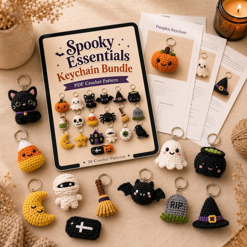 Crochet Halloween Keychain Pattern PDF, 20 Amigurumi Charms (Digital Download) image 3
