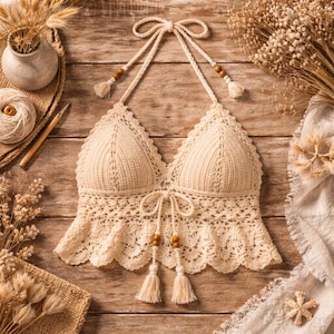 Haut brassière au crochet fait main, vêtements de plage dos nu en dentelle bohème, vêtements de festival d'été image 5