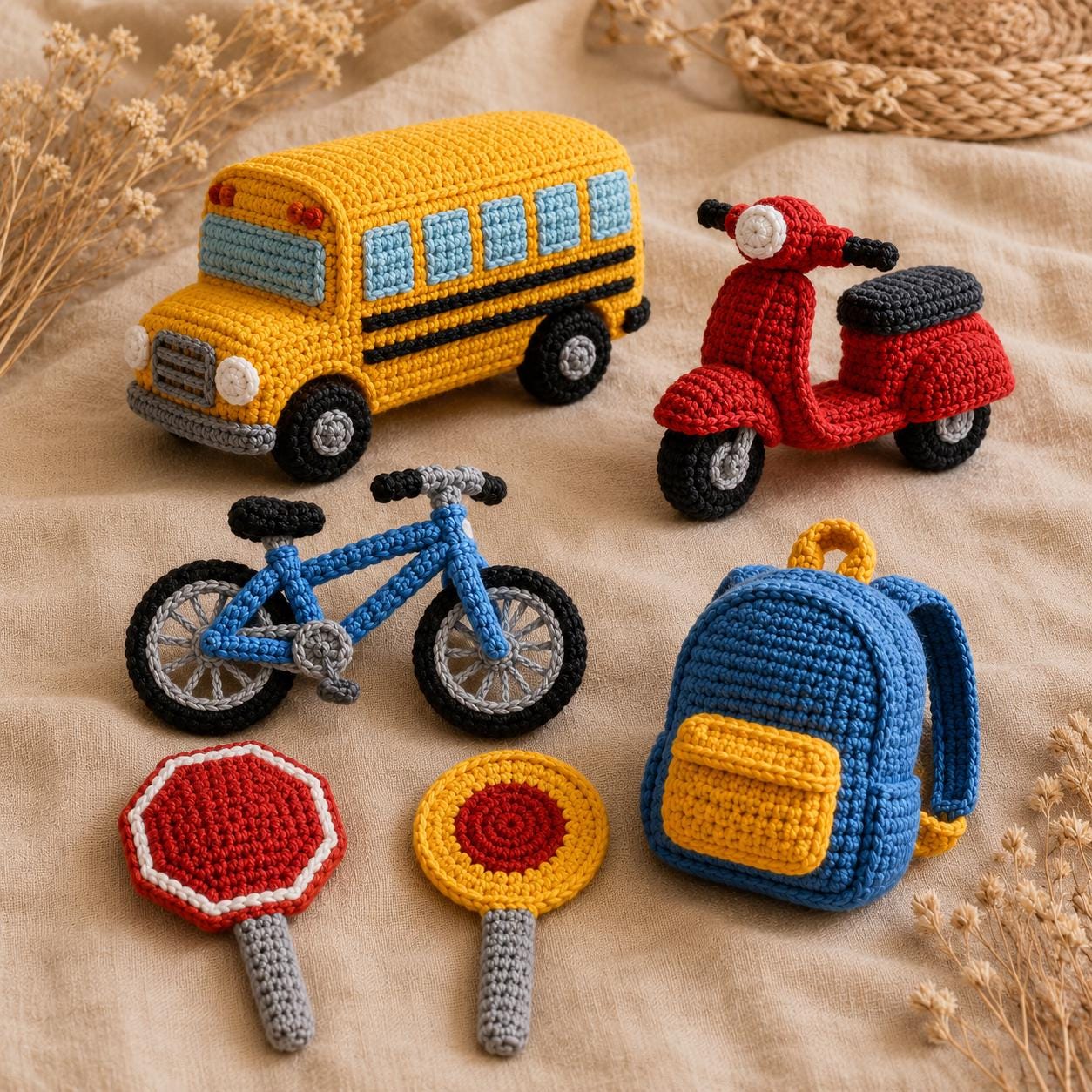 30 Bicycle Crochet Patterns for Bikes, Decor, Gifts, and Cozy Home Projects 8 Back-to-School Bicycle Play Set Pattern