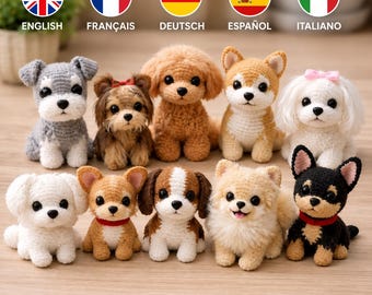 Mini gehaakte hondenknuffelset, amigurumi puppyspeelgoed, kawaii knuffels, bureaudecor