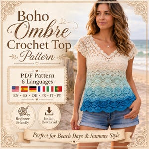 Handgemachte Ombre Lace Häkel Top, Strand Boho Shirt