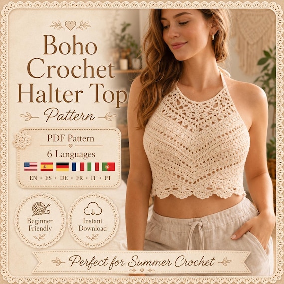 Handmade Crochet Halter Top, Boho Summer Festival Beach Cottagecore Clothing