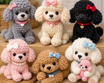 Crochet Poodle Dog Pattern Bundle, Amigurumi Puppy Set, Plush Toy DIY (PDF)